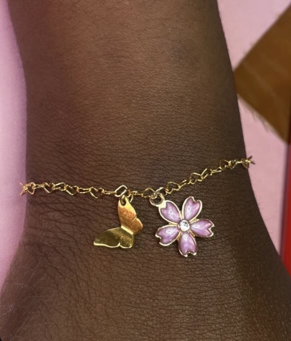 Gold heart chain anklet with butterfly and flower charms