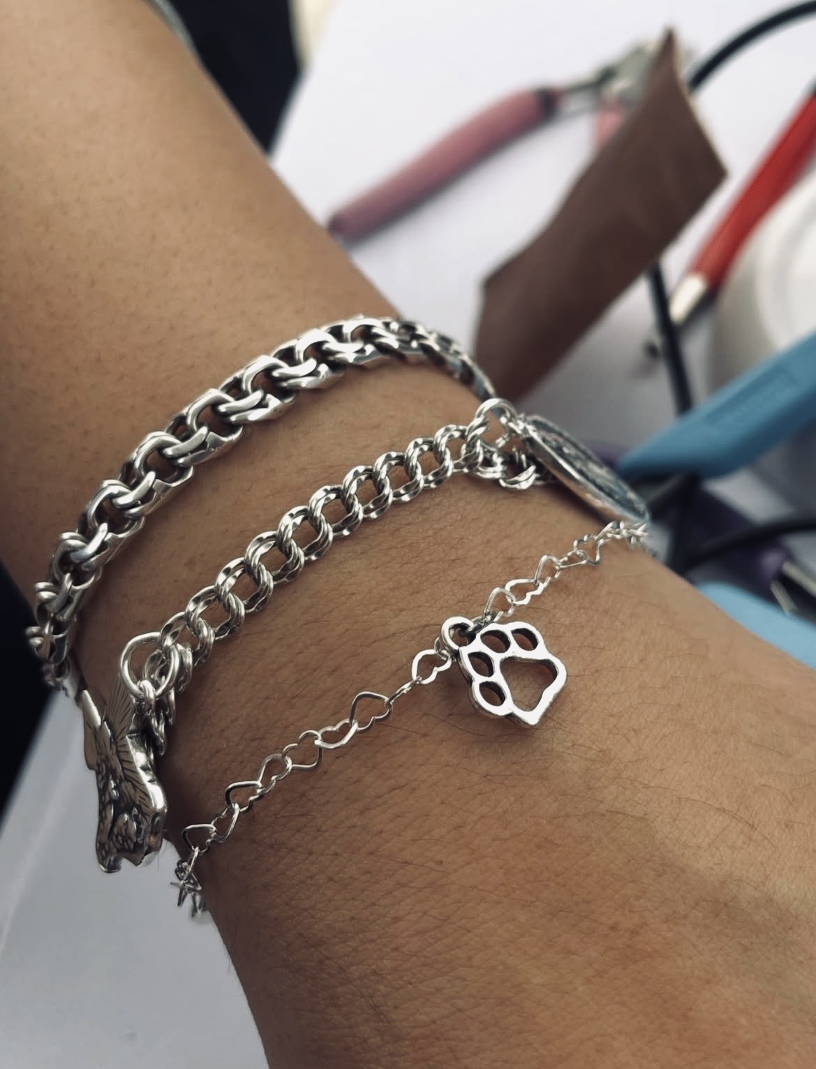 Sterling silver chains with paw print charm